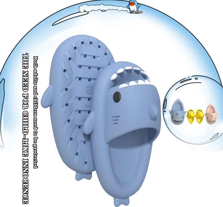 Geweo Shark Slides Haai Slippers Badslippers Kerstmis Kerstfeest Christmas Gift Pantoffels Douchepantoffels Haaienpantoffels Zomer Antislip Platform Kussen Glijbanen Slippers Blauw - Foto 7
