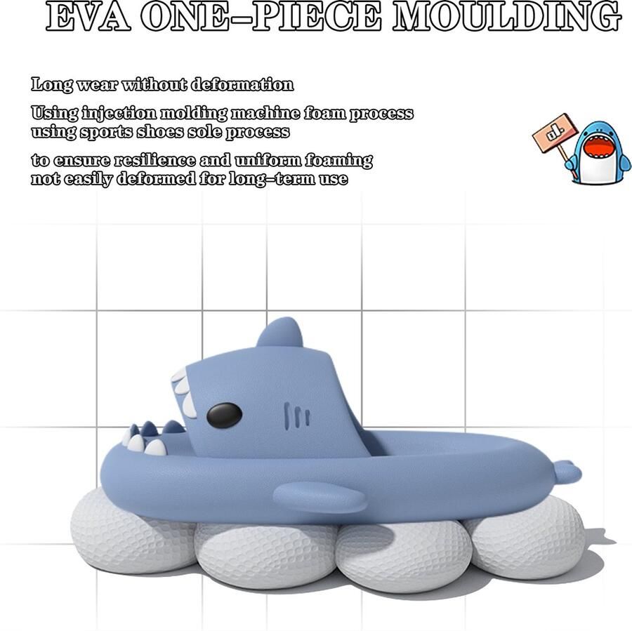 Geweo Shark Slides Haai Slippers Badslippers Kerstmis Kerstfeest Christmas Gift Pantoffels Douchepantoffels Haaienpantoffels Zomer Antislip Platform Kussen Glijbanen Slippers Blauw - Foto 3