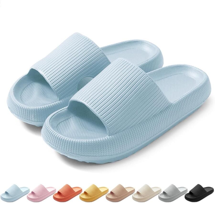 Geweo Slippers Badslippers EVA Badslippers Unisex Anti-Slip en Stevig Voetbed Anti-lawaai-Antibacterieel Anatomisch Licht & Flexibel Massage-effect-voor in de zomer en voor binnen en buitenv Lichtblauw