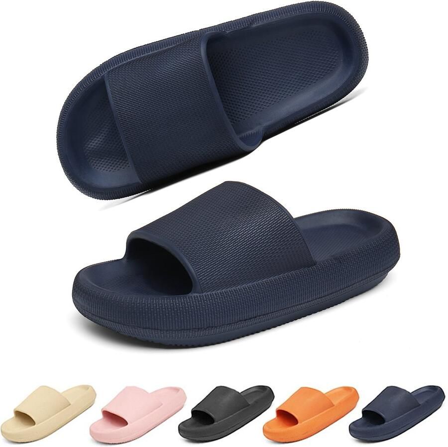 Geweo Slippers EVA Badslippers Unisex Anti-Slip en Stevig Voetbed Anti-lawaai Blauw