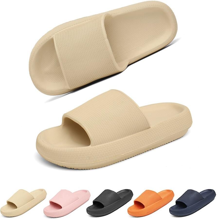 Geweo Slippers EVA Badslippers Unisex Anti-Slip en Stevig Voetbed Anti-lawaai Kaki