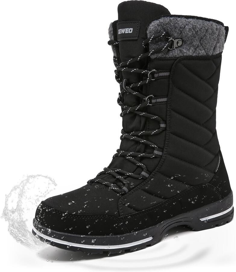 Geweo Winter Sneeuwlaars Dames Waterdichte Sneeuwlaarzen Winter Fleece Gevoerd Warme Winterlaarzen Snowboots Antislip Outdoor Zwart