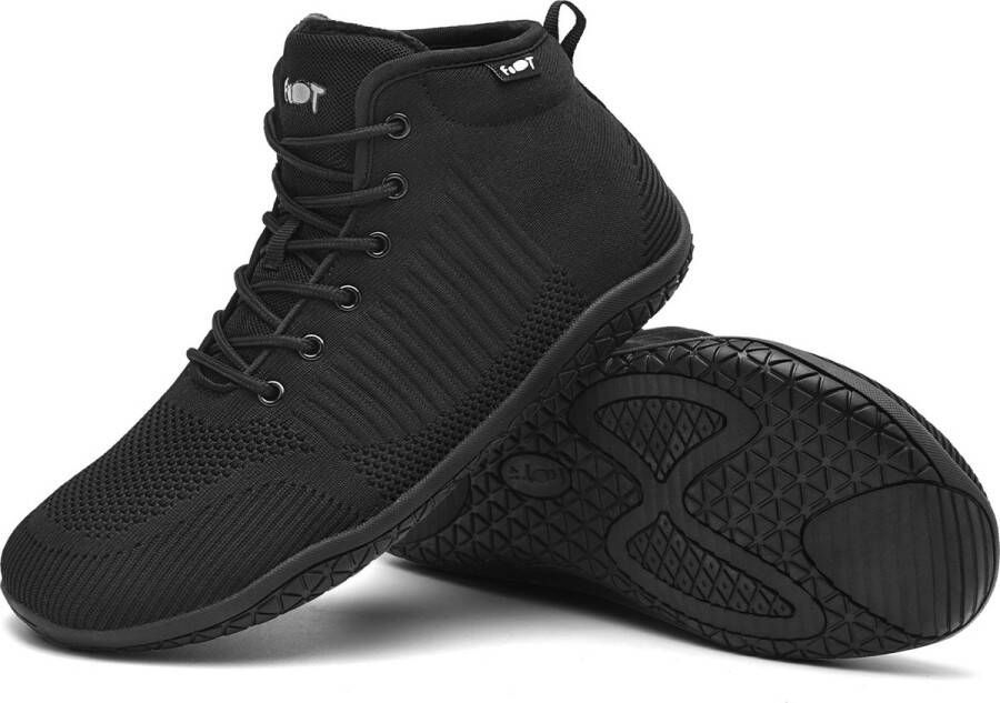 Geweo Hoge Sneakers Winter Schoenen Barefoot Schoenen Sportschoenen Fleece-voering Platte Zool Zwart
