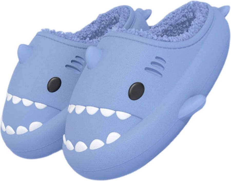 Geweo Home Sloffen Haai Pantoffels Kerstmis Kerstfeest Christmas Gift Antislip Pluche Warme Fleece Open Sloffen Comfortabel Traagschuim Blauw - Foto 8