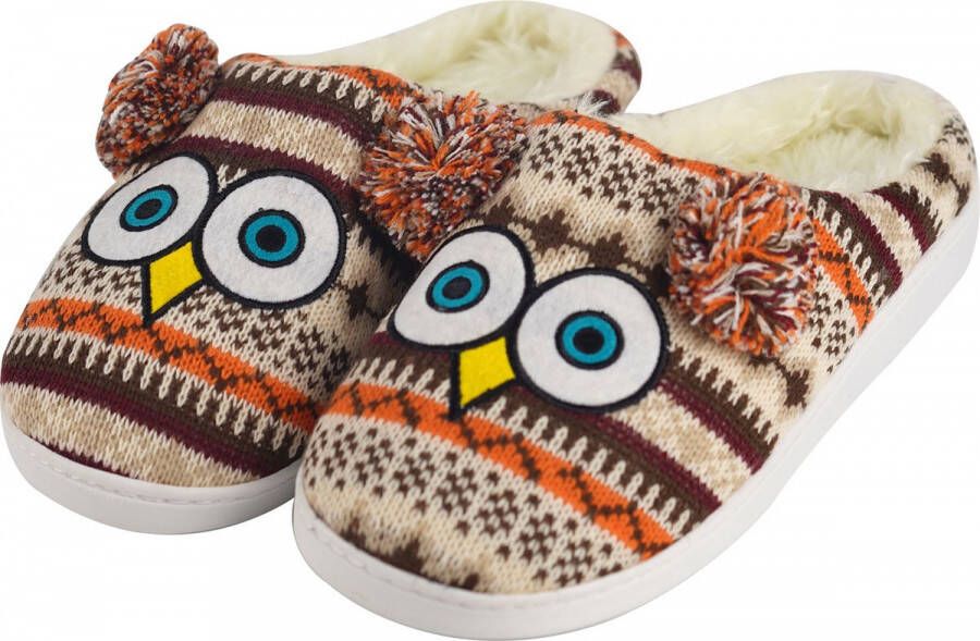 Geweo Home Sloffen Open Sloffen Uil Antislip Pluche Warme Fleece Pantoffels Unisex kastanjebruin