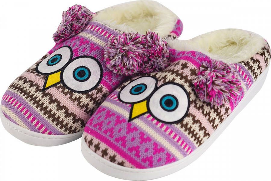 Geweo Home Sloffen Open Sloffen Uil Antislip Pluche Warme Fleece Pantoffels Unisex Paars