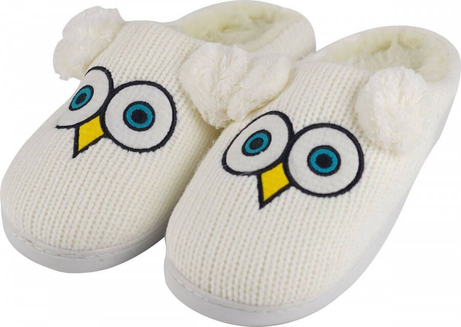 Geweo Home Sloffen Open Sloffen Uil Antislip Pluche Warme Fleece Pantoffels Unisex Wit