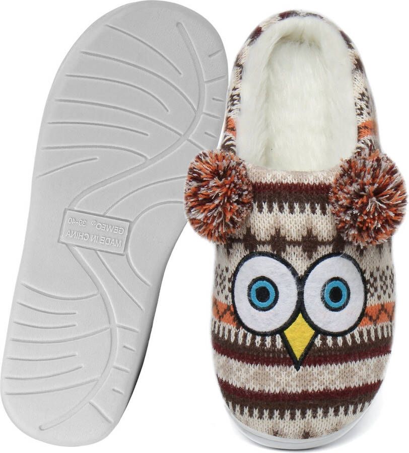 Geweo Pantoffels Dames Sloffen Instappers Dames Winter Pantoffels Open Sloffen Fluffy kastanjebruin - Foto 2