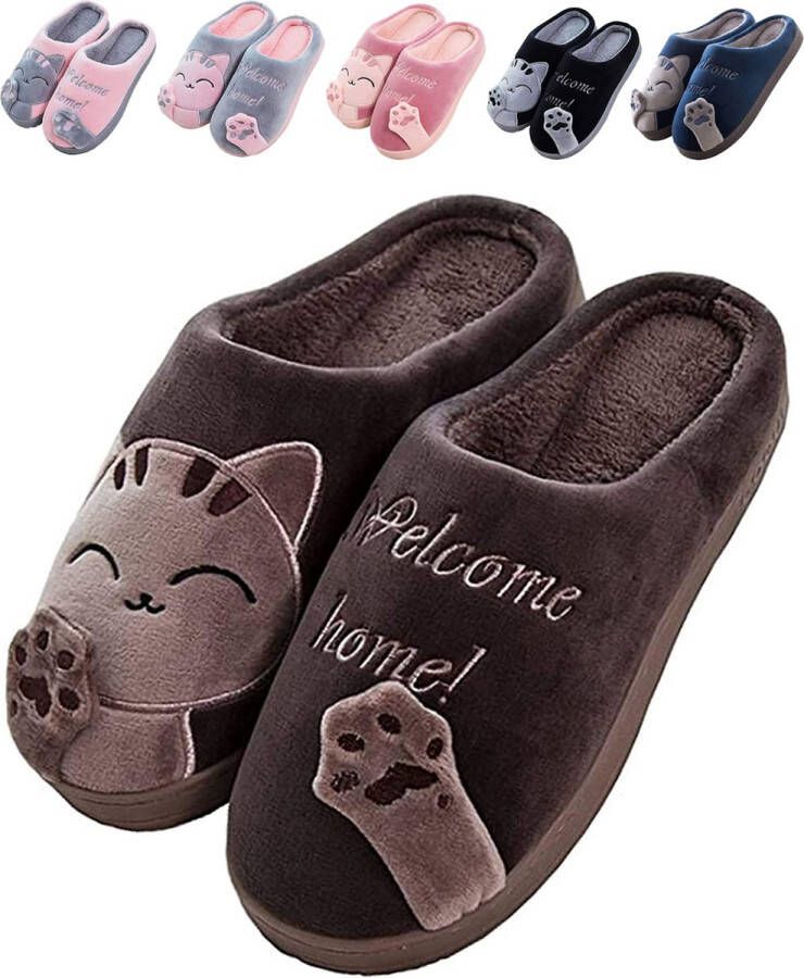 Geweo Pantoffels Sloffen Open Sloffen -Fluffy Slippers Dicht Sloffen bruin