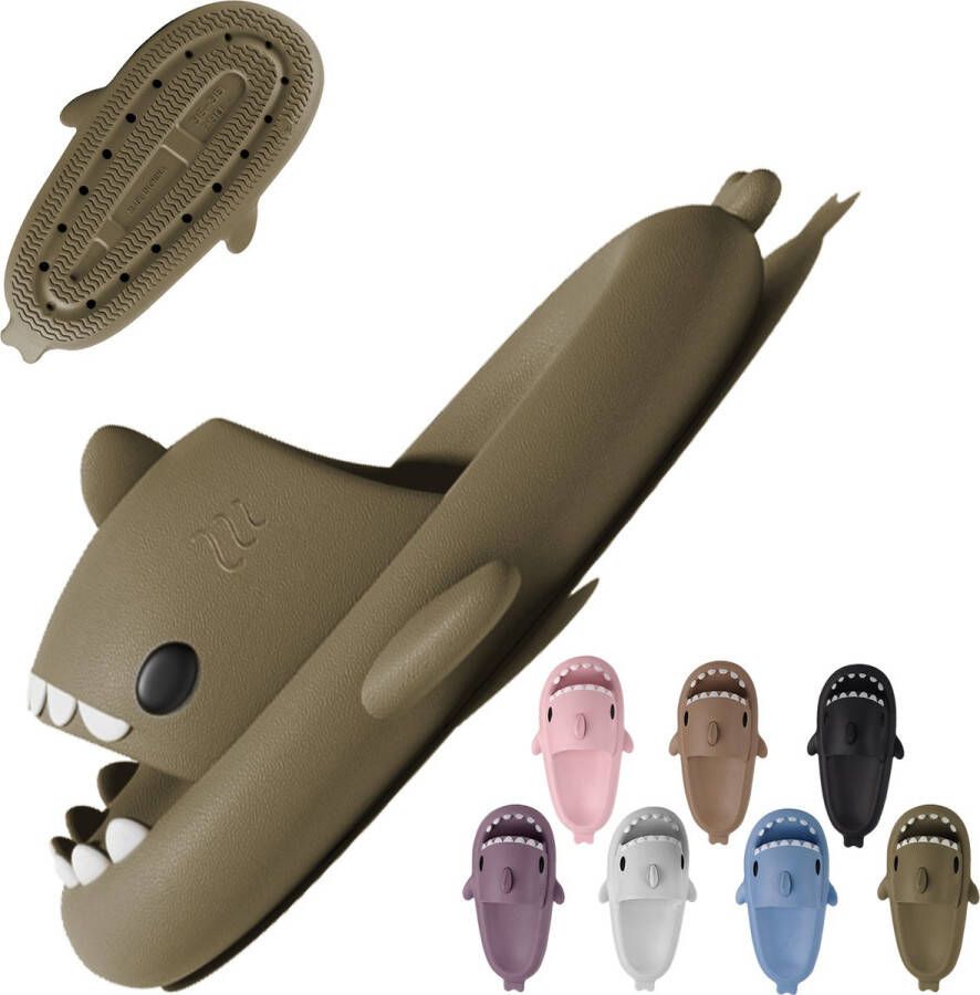 Geweo Shark Slides Haai Slippers Badslippers Pantoffels Douchepantoffels Haaienpantoffels Zomer Antislip Platform Kussen Glijbanen Slippers Groen - Foto 2