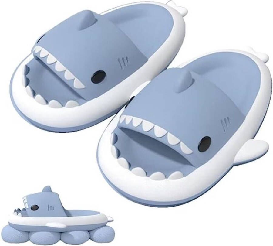 Geweo Shark Slippers Haai Slides Haaien Badslippers EVA -Blauw en Wit