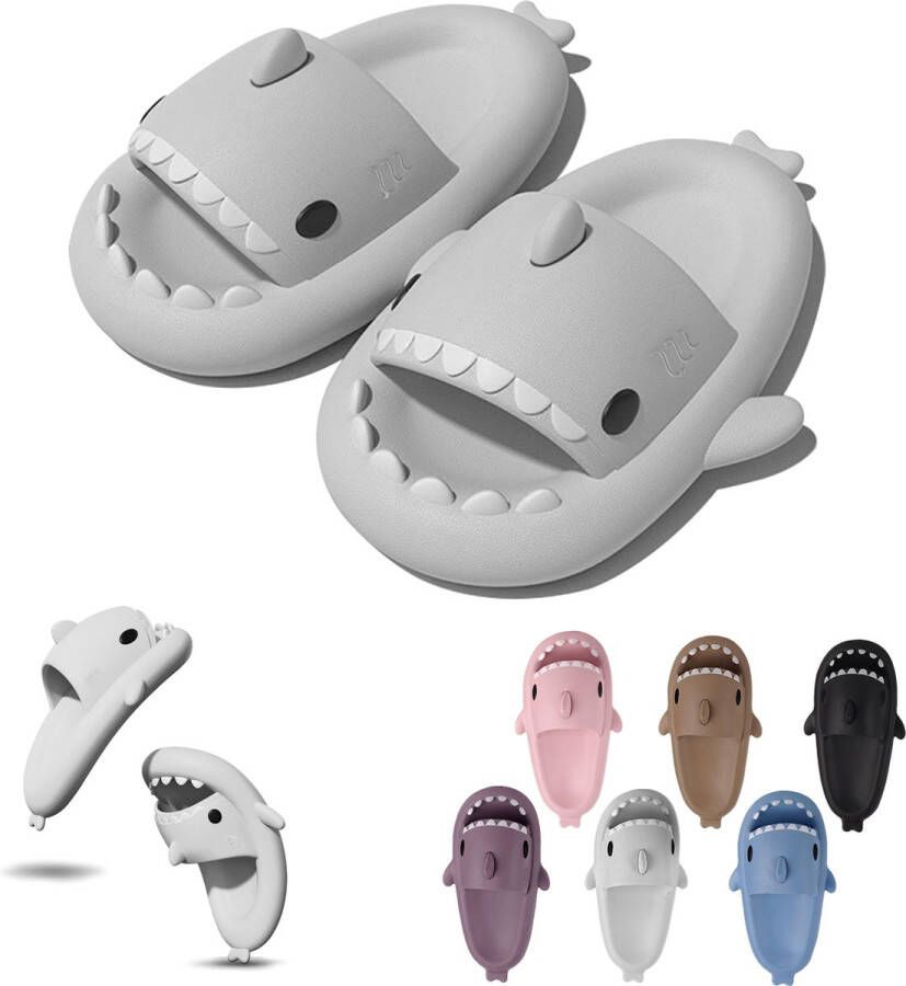 Geweo Shark Slippers Haai Slides Haaien Badslippers EVA -Lichtgrijs