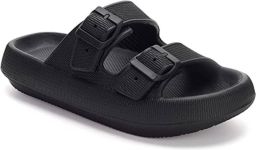 Geweo Slippers Badslippers met Gesp Wandelsandalen Strandschoenen Verstelbaar Zacht Straps Zwart