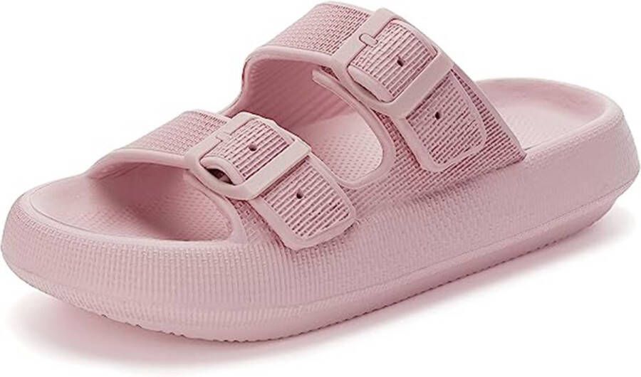 Geweo Slippers Badslippers met Gesp Wandelsandalen Strandschoenen Verstelbaar Zacht Straps Dames Roze