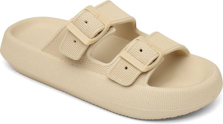 Geweo Slippers Badslippers met Gesp Wandelsandalen Strandschoenen Verstelbaar Zacht Straps Dames Khaki