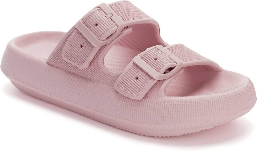 Geweo Slippers Badslippers met Gesp Wandelsandalen Strandschoenen Verstelbaar Zacht Straps Dames Roze - Foto 1