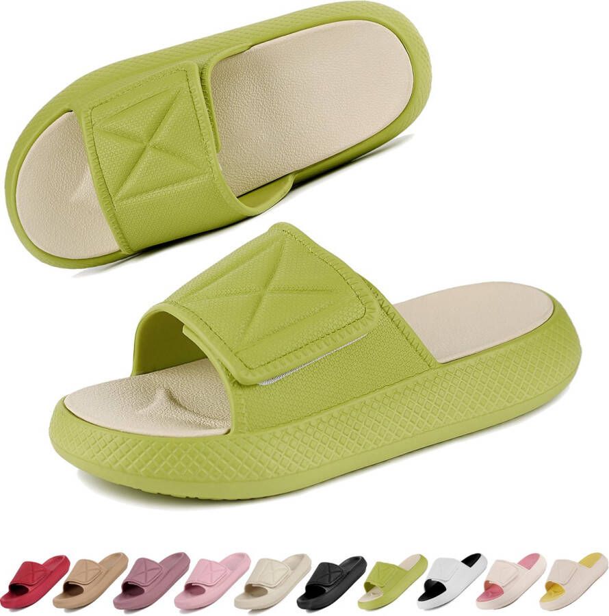 Geweo Slippers EVA Badslippers Unisex Verdikte Klittenband Super Zacht aan je Voeten Anti-Slip en Stevig Voetbed Anti-lawaai Geel en Groen