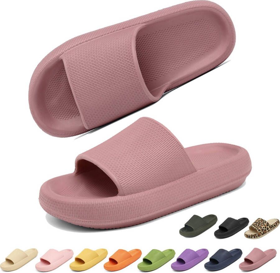 Geweo Slippers Heren Dames EVA Badslippers Unisex Verdikte Lichtgewicht Super Zacht aan je Voeten Anti-Slip en Stevig Voetbed Anti-lawaai Lotuswortel roze kleur