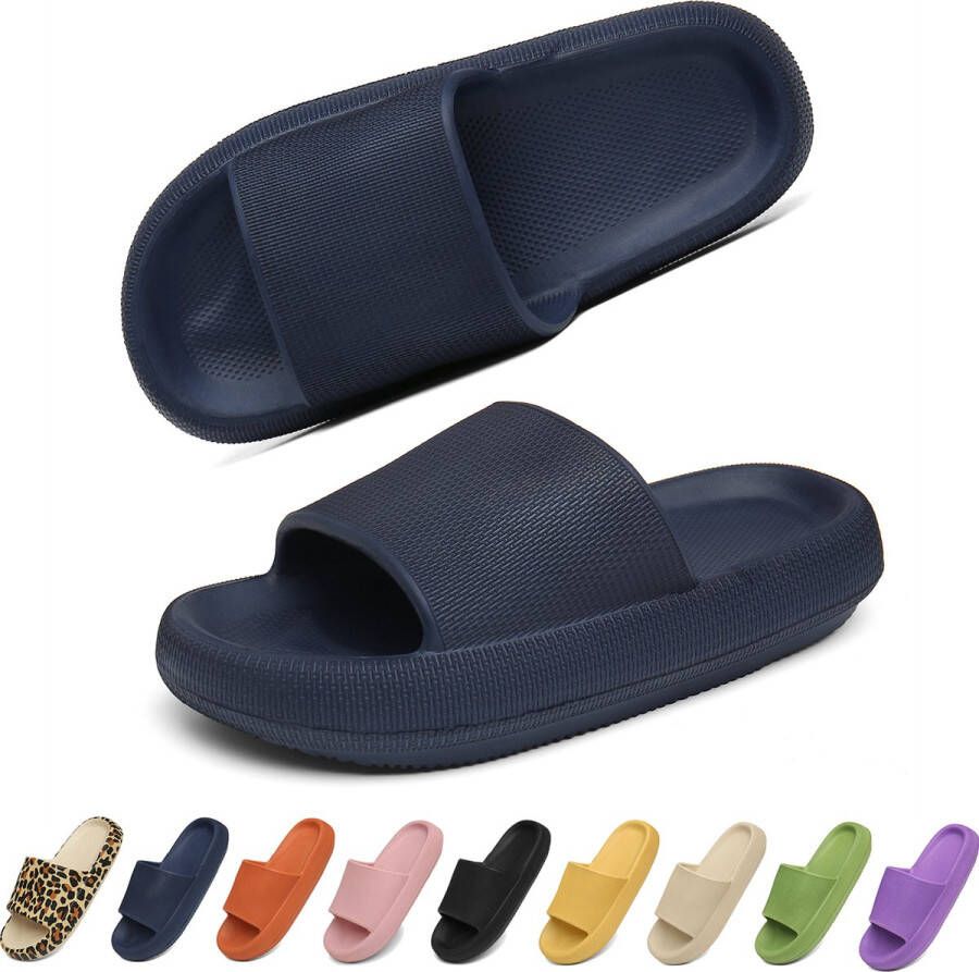 Geweo Slippers Heren Dames EVA Badslippers Unisex Verdikte Lichtgewicht Super Zacht aan je Voeten Anti-Slip en Stevig Voetbed Anti-lawaai Blauw