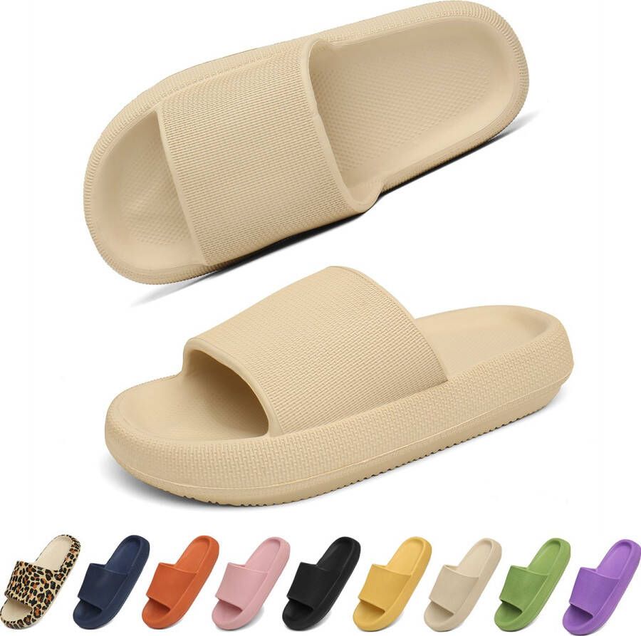 Geweo Slippers Heren Dames EVA Badslippers Unisex Verdikte Lichtgewicht Super Zacht aan je Voeten Anti-Slip en Stevig Voetbed Anti-lawaai Khaki