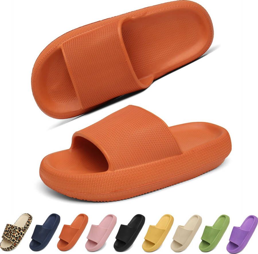 Geweo Slippers EVA Badslippers Unisex Verdikte Lichtgewicht Super Zacht aan je Voeten Anti-Slip en Stevig Voetbed Anti-lawaai Oranje