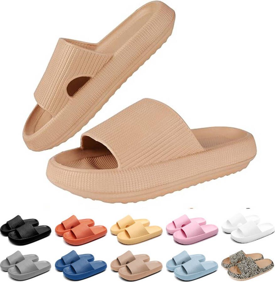 Geweo Slippers Heren Dames EVA Badslippers Unisex Verdikte Lichtgewicht Super Zacht aan je Voeten Anti-Slip en Stevig Voetbed Anti-lawaai Khakikl