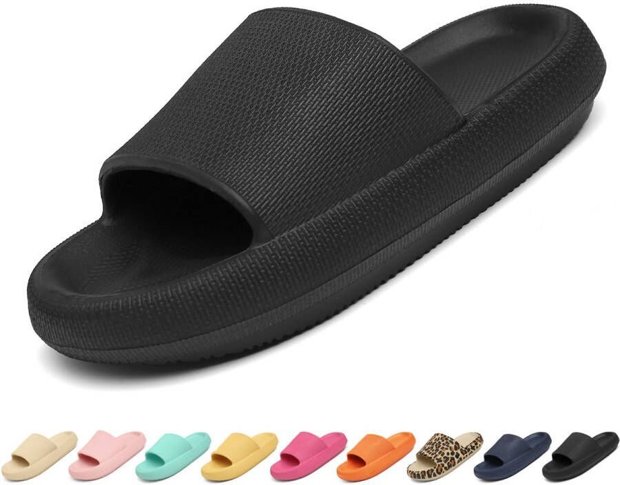 Geweo Slippers EVA Badslippers Unisex Verdikte Lichtgewicht Super Zacht aan je Voeten Anti-Slip en Stevig Voetbed Anti-lawaai Zwart