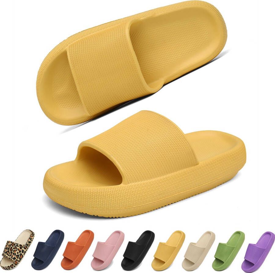 Geweo Slippers EVA Badslippers Unisex Verdikte Lichtgewicht Super Zacht aan je Voeten Anti-Slip en Stevig Voetbed Anti-lawaai Geel