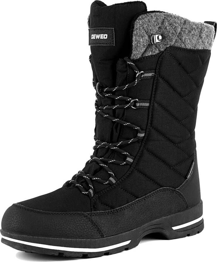 Geweo Winter Sneeuwlaars Dames Waterdichte Sneeuwlaarzen Winter Fleece Gevoerd Warme Winterlaarzen Snowboots Antislip Outdoor Zwart