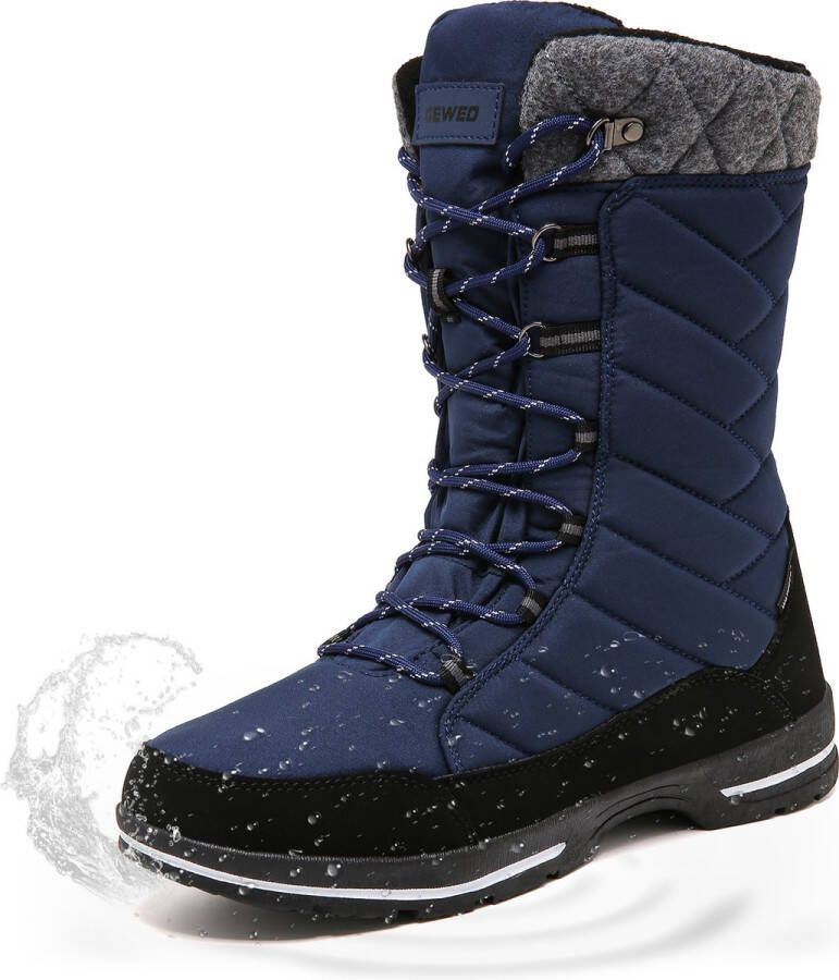 Geweo Winter Sneeuwlaars Dames Waterdichte Sneeuwlaarzen Winter Fleece Gevoerd Warme Winterlaarzen Snowboots Antislip Outdoor Blauw
