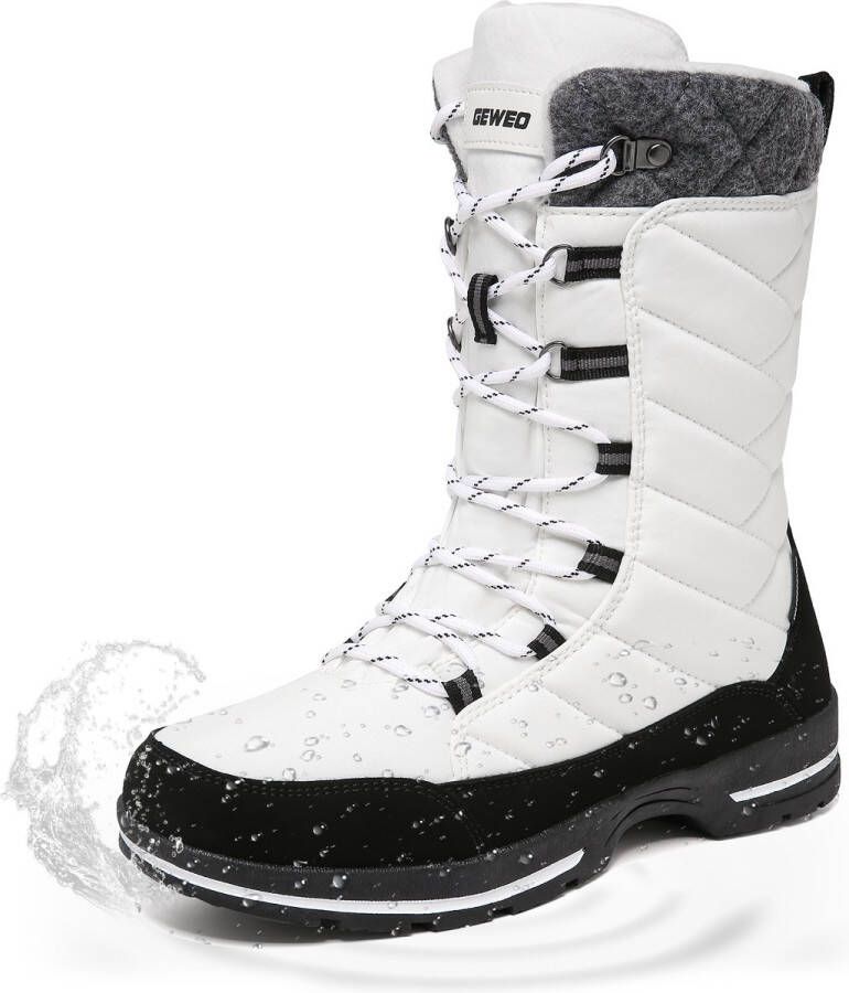 Geweo Winter Sneeuwlaars Dames Waterdichte Sneeuwlaarzen Winter Fleece Gevoerd Warme Winterlaarzen Snowboots Antislip Outdoor Wit