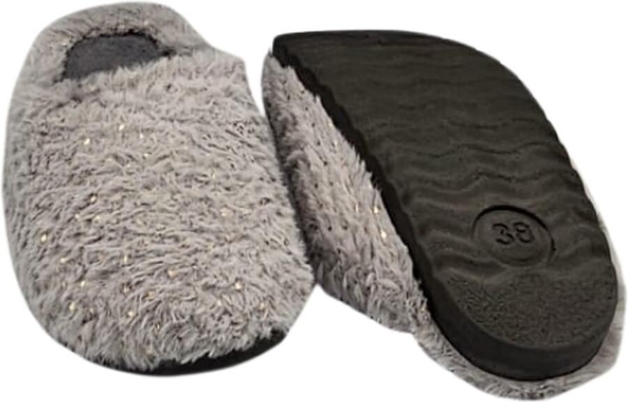 Gezer Berussa- Luxe Dames Pantoffels Dames mode- Fluffy Huisschoenen met Comfortabele Zool Warme Fleece Voering Antislip Gllandzend Grijs