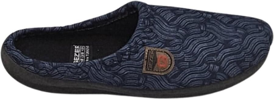 Gezer Berussa- Luxe Man Pantoffels Man mode- Fluffy Huisschoenen met Comfortabele Zool Warme Fleece Voering Antislip- Polar -Rieten patroon -Darkblauw