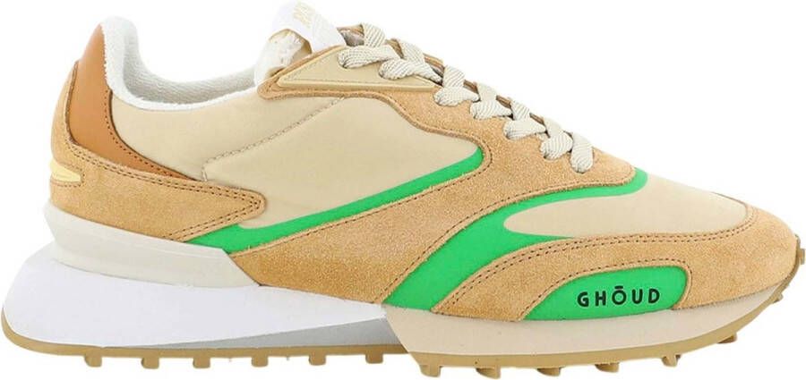 Ghoud Stijlvolle Camel Lage Sneakers met Groene Accenten Bruin Dames