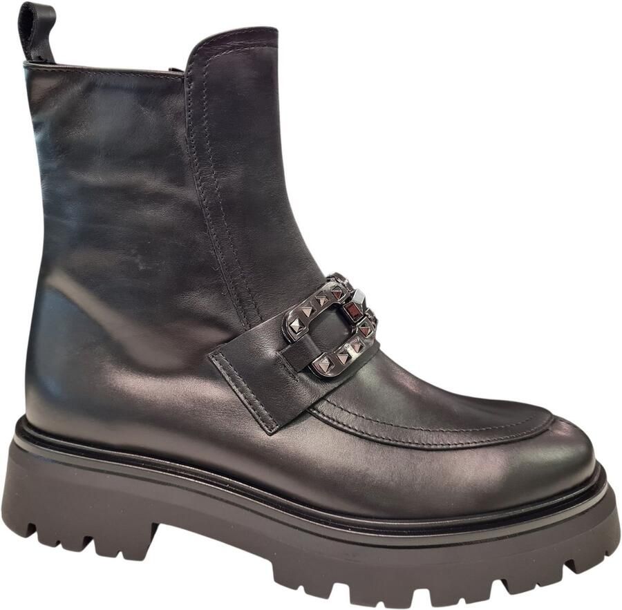 Gianluca Pisati Zwarte Leren Dames Enkellaarzen Zwart