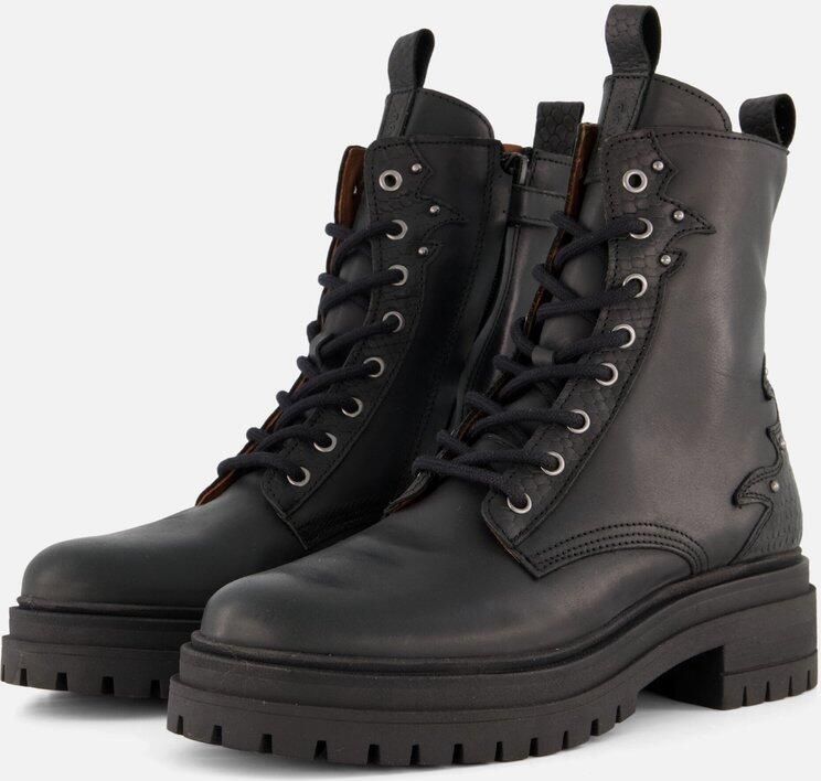 Giga Shoes Giga Veterboots zwart Leer Kinderschoenen