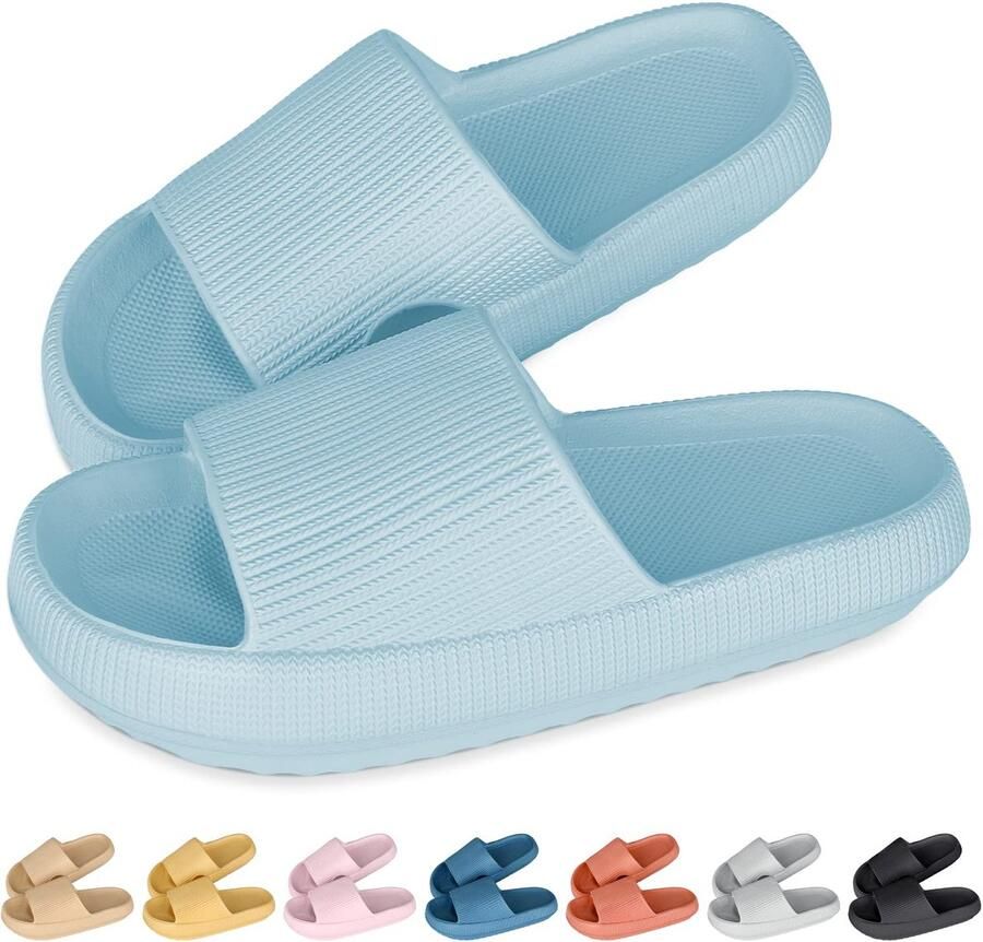 Gigicial Doucheschoenen Cloudslippers Voor Dames Ergonomisch Ontwerp Met Dikke Zool En Dubbele Antislip 1 Voor Binnen En Buiten Lichtblauw