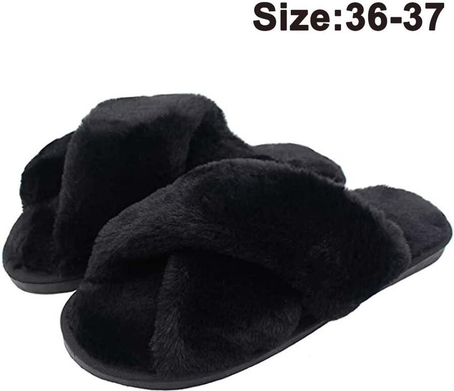 Gigicial Pantoffels Voor Dames Zacht Imitatiekonijnenbont En Antislip Tpr-zool 1 Geschikt Voor Herfst En Winter Zwart