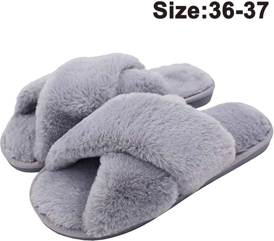 Gigicial Pantoffels Voor Dames Zacht Imitatiekonijnenbont & Antislip TPR-zool 1 Geschikt Voor Herfst En Winter Grijs