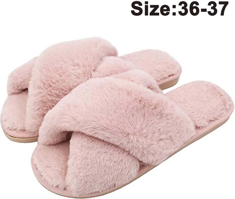 Gigicial Pantoffels Voor Dames Zacht Imitatiekonijnenbont & Antislip TPR-zool 1 Voor Herfst- en Winterseizoenen Roze