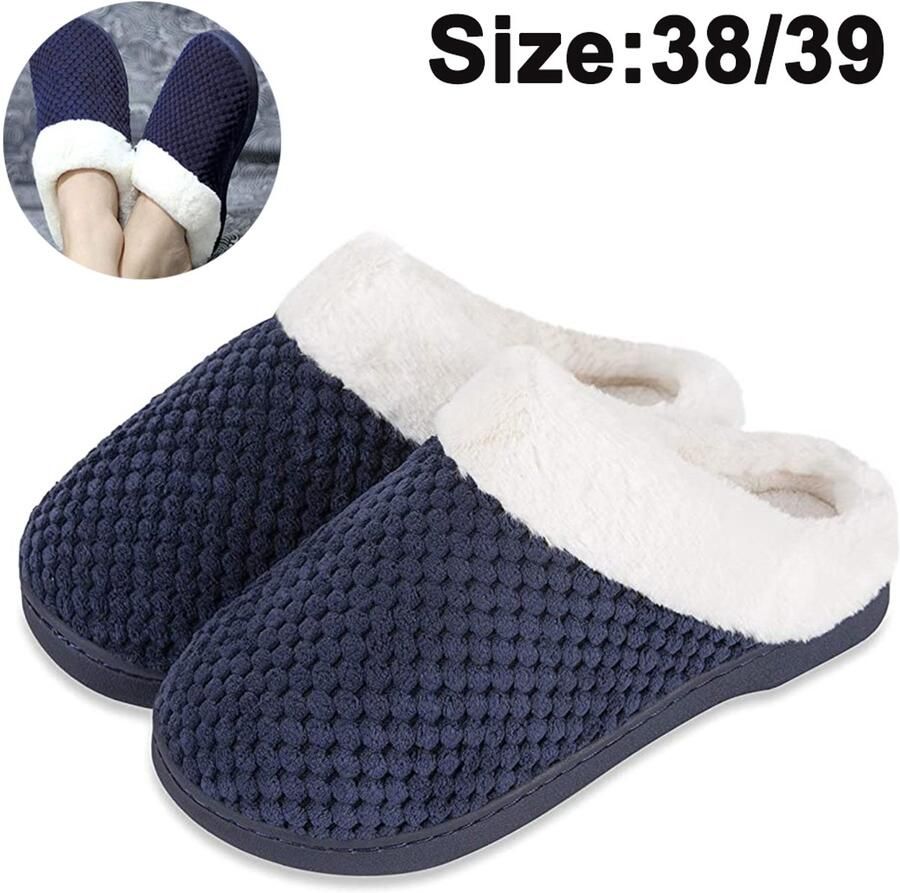 Gigicial Suede Pantoffels Warme Instappantoffels Zacht Bovenwerk & Slijtvaste Zijnaad 1 Voor Thuis En Buiten Marineblauw