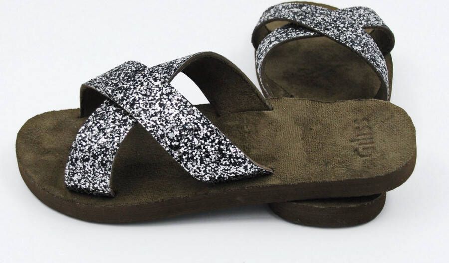 Giliss Fashion Giliss Slippers Slides dames FLOW OLIJF ZILVER CRUSH metaal glans strap