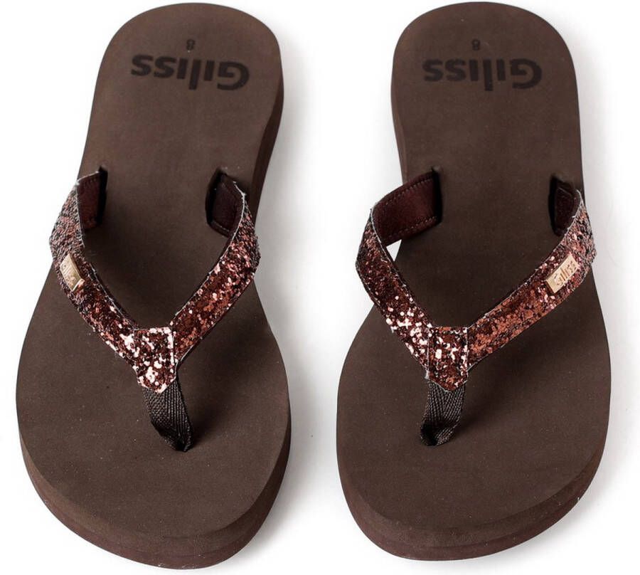 Giliss Fashion Giliss Slippers Crystal serie Espresso bruin & Sangria rood strap