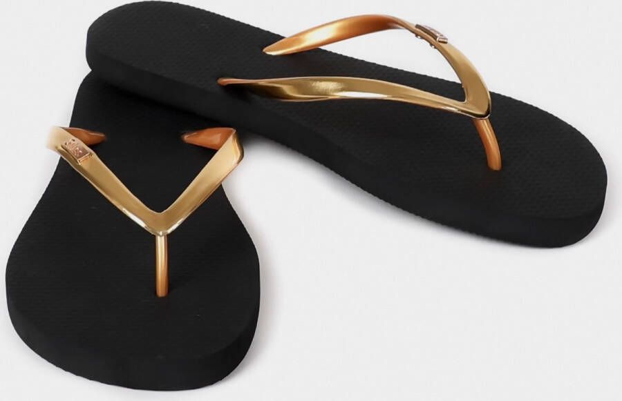 Giliss Fashion Giliss Slippers GOLD SLIM serie Raven zwart & Gouden strap