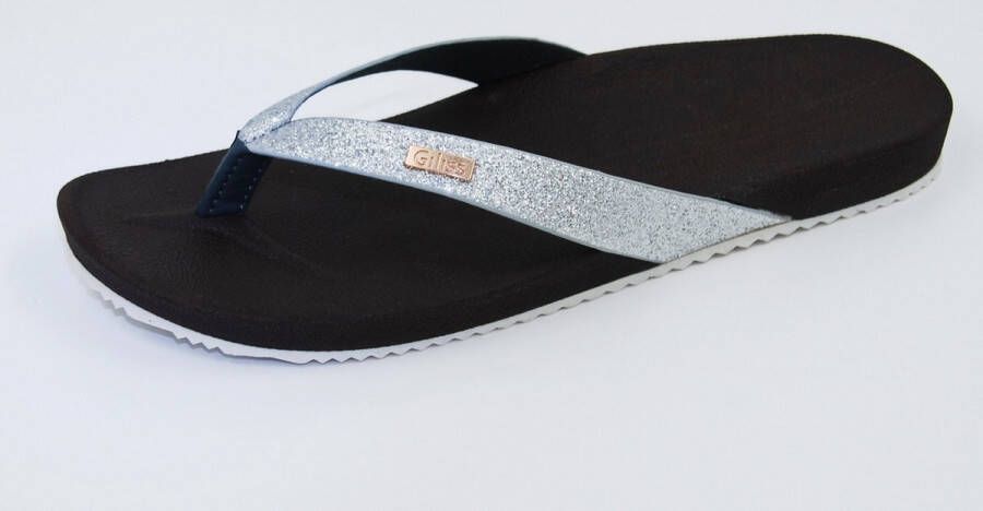 Giliss Fashion Giliss Teen Slippers dames ORTHO Bruin Wit Zilver strap