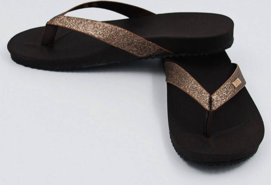 Giliss Fashion Giliss Teen Slippers dames ORTHO Bruin Zwart Zand Gouden strap