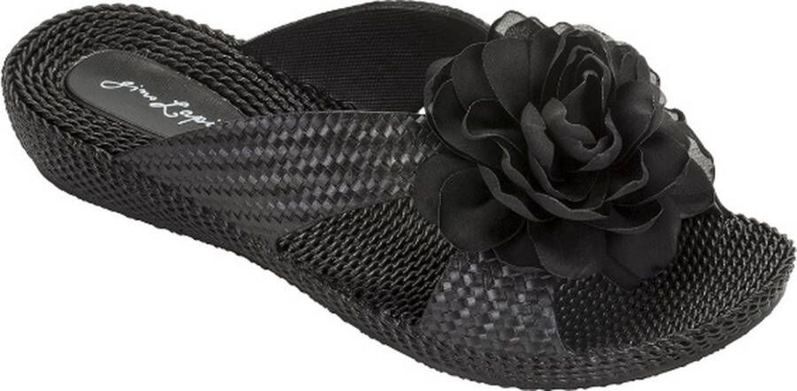 Gino Lapis Slippers Dames Santiago Bloem Zwart VALT ALS
