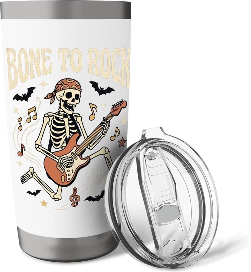 Gitaar grappig woordspel Halloween muziek dubbelwandige thermobeker