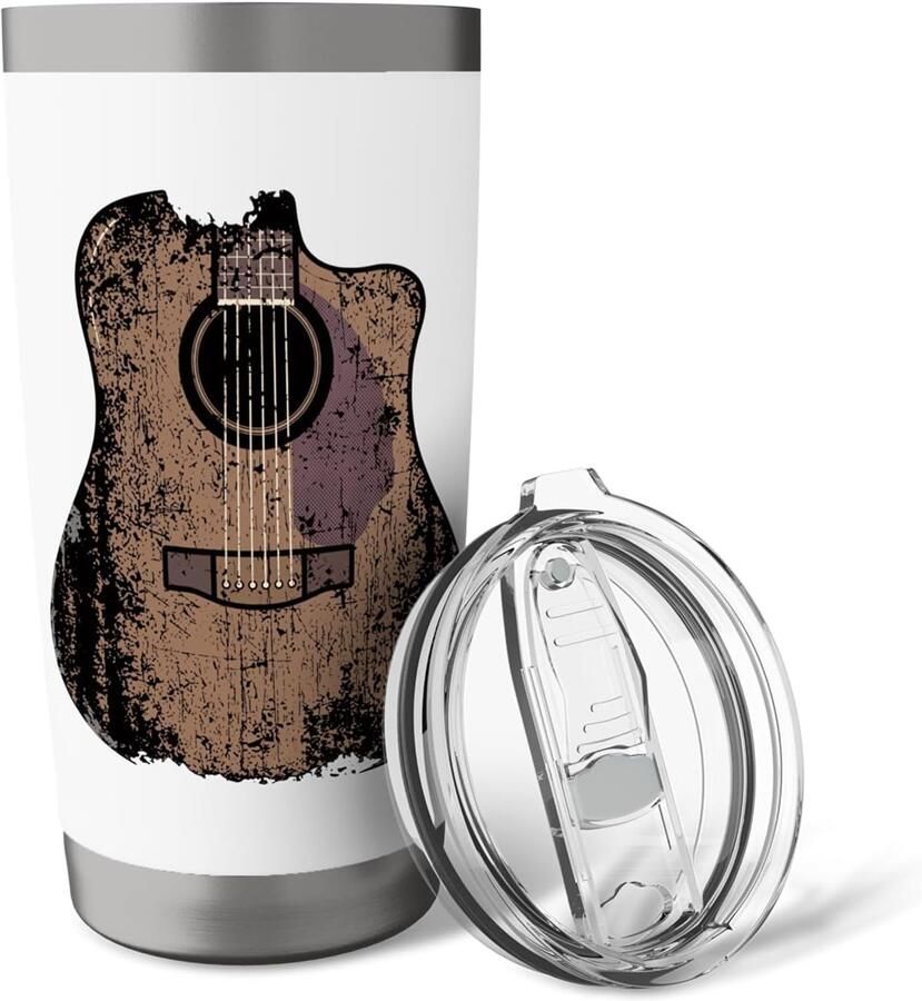 Gitaar in used look met dubbele wand thermobeker