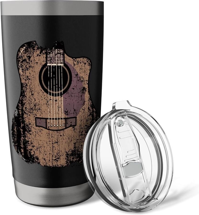 Gitaar in used look met dubbele wand thermobeker